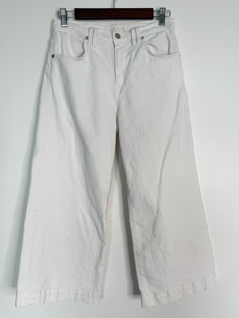 7 For All Mankind White Cropped Wide Leg Jeans High Rise Size 28